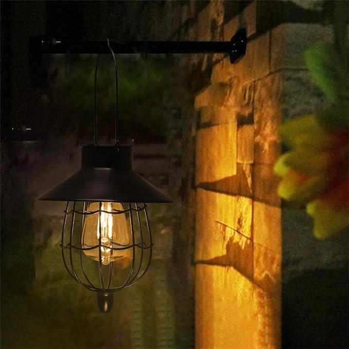 YAKii 2 Pack Solar Lantern Hanging Waterproof Outdoor Metal Solar Lamp with Warm White Light Decorate for Yard Garden Pathway Patio Porch Decor (Black)-Ruum Studio Home