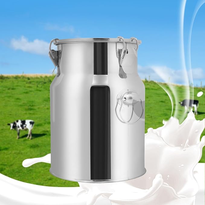 Stainless Steel Milk Can, 201 Stainless Steel Pail 1Gal Milk Can with Sealed Lid, 5L Hanging Lid Metal Milk Jug Bucket for Oil Tea Wine-Ruum Studio Home