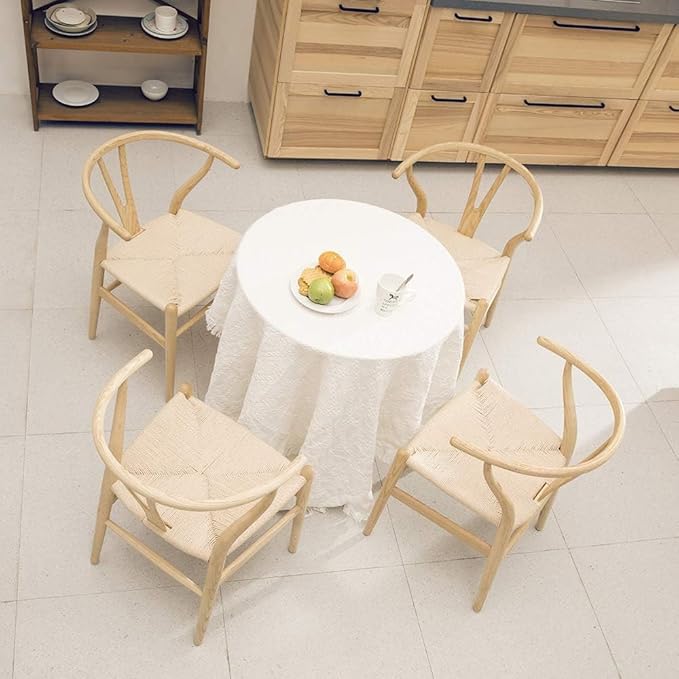 Tomile Solid Wood Wishbone Chair Y Chair Mid-Century Armrest Dining Chair, Hemp Seat (Ash Wood - Natural Wood Color)-Ruum Studio Home