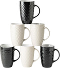 AmorArc Large Coffee Mugs Set of 6, 20oz Ceramic Tall Coffee Mugs Set with Textured Geometric Patterns for Coffee/Tea/Beer/Hot Cocoa, Dishwasher & Microwave Safe, Black&Beige-Ruum Studio Home