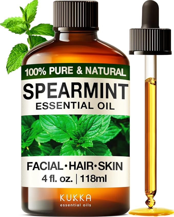 Kukka Spearmint Oil for Facial Hair - 4 Fl Oz - 100% Pure Natural Aromatherapy Spearmint Essential Oil for Skin & Hair Care, Diffuser, Bath Bombs, Soaps and Candles - Soap Making & DIY-Ruum Studio Home