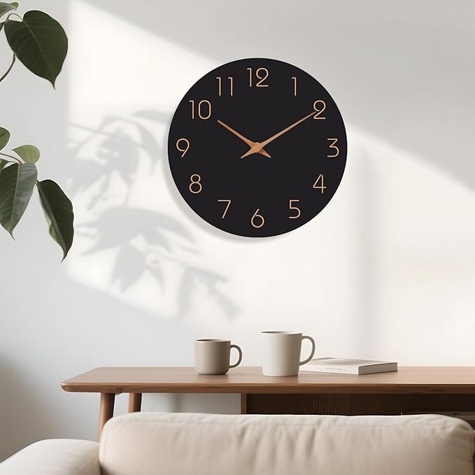 Mosewa 12 Inch Black Wall Clock Battery Operated Silent Non Ticking Modern Simple Minimalist Decorative for Kitchen Bedroom Home Office Bathroom Living Room-Ruum Studio Home