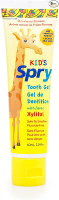 Spry Natural Xylitol Toothpaste for Baby, Toddler and Kids Age 3 Months and Up - Fluoride Free Tooth Gel, Tasty, Support Development of Emerging Teeth, Strawberry Banana 2 Fl Oz (Pack of 6)-Ruum Studio Home