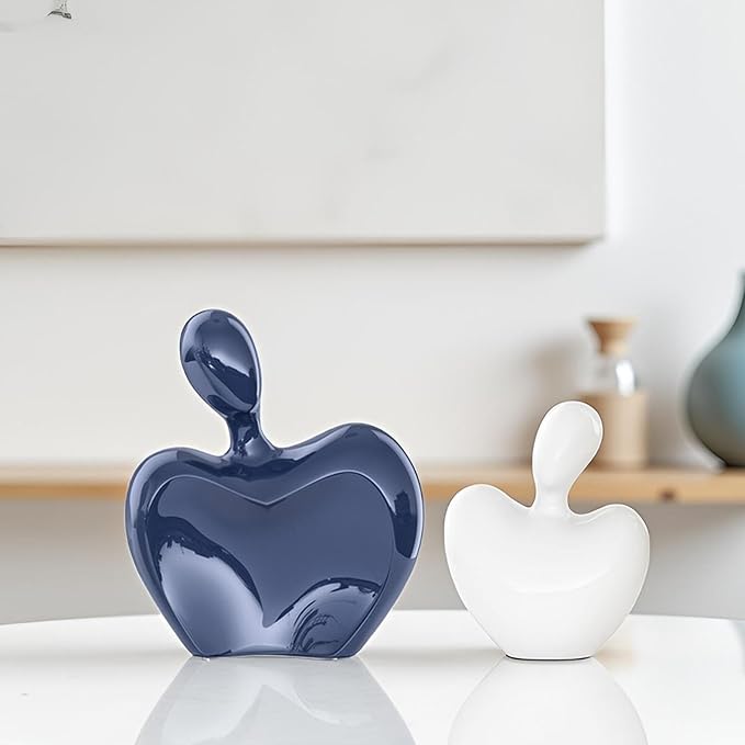 XMGZQ Blue and White Ceramic Couple Figurines Home Decor Accent,Wedding Engagement Romantic Gift for Husband Wife,Large Male and Female Love Statue Valentine's Day Birthday,Abstract Hugging Couple-Ruum Studio Home