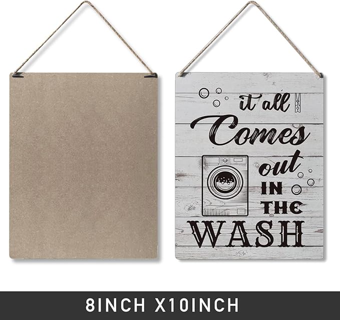 Qious Laundry Sign Gift Farmhouse It All Comes Out in the Wash Wooden Hanging Sign Plaque Rustic Wall Art Decor for Home Laundry Decoration 10 x 8 Inches-Ruum Studio Home