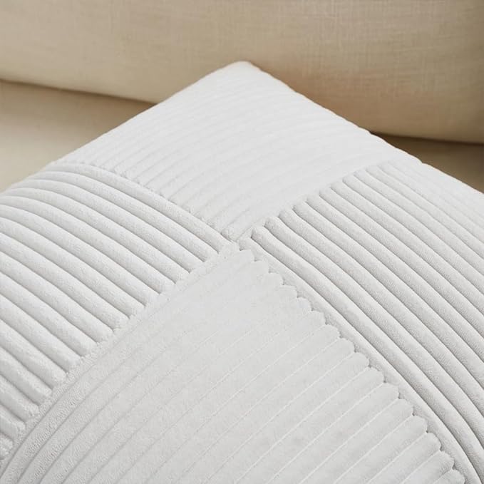 Fancy Homi 2 Packs White Long Lumbar Decorative Throw Pillow Covers 12x24 Inch for Couch Bed Sofa, Rustic Farmhouse Boho Home Decor, Soft Striped Corduroy Rectangle Accent Cushion Case 30x60 cm-Ruum Studio Home