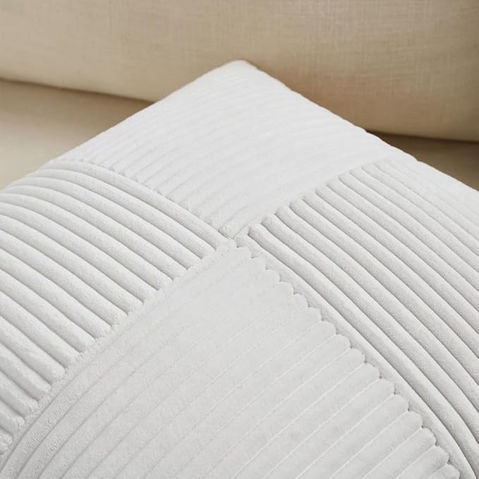 Fancy Homi 2 Packs Pure White Decorative Throw Pillow Covers 22x22 Inch for Living Room Couch Bed, Rustic Farmhouse Boho Home Decor, Soft Corss Corduroy Patchwork Accent Square Cushion Case 55x55 cm-Ruum Studio Home