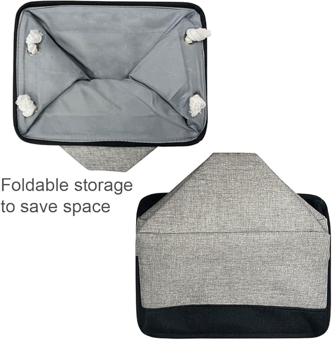 Organization and Storage Bins for Shelves - 17X15X12 inch 2 Pack Foldable Baskets for Organizing, Fabric Storage Cubes with Rope, Storage Box for Decorative Cloth (Black & Grey)-Ruum Studio Home