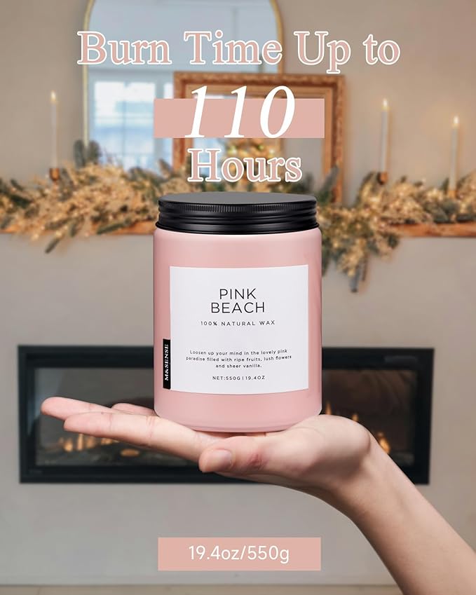 M&SENSE Pink Beach Sands Jar Candle, 19.4oz Pineapple Coconut Scented Natural Soy Candles for Home Scented, 110 Hour Burn Time, Home Decor Gift for Women, Friends, Family, Colleagues, Couples-Ruum Studio Home