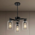 3 Light Modern Dining Chandeliers Over Table，Black Light Fixture for Dining Room，Farmhouse Chandelier with Glass Shade，Industrial Pendant Lighting for Kitchen Island，Foyer,Hallway, Bedroom-Ruum Studio Home