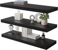 Large Floating Shelves for Wall Set of 3 Wooden Wall Shelves 36 in x 12.75 in x 2 in Room Decor Long Shelf with Invisible Wall Mount Bracket for Bedroom Kitchen Living Room Black-Ruum Studio Home