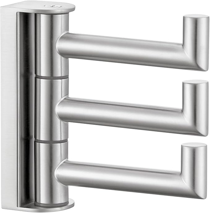 Angle Simple Swivel Towel Hook 3 Arms, SUS 304 Stainless Steel Foldable Robe Towel Hook for Bathroom, Wall Coat Holder, Brushed Nickel-Ruum Studio Home