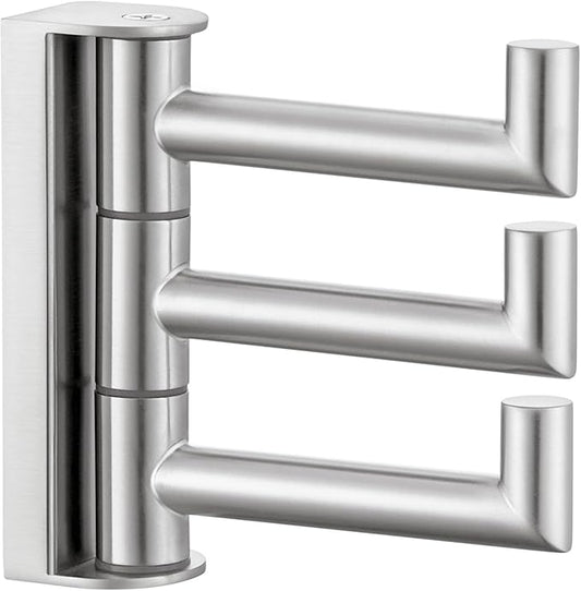 Angle Simple Swivel Towel Hook 3 Arms, SUS 304 Stainless Steel Foldable Robe Towel Hook for Bathroom, Wall Coat Holder, Brushed Nickel-Ruum Studio Home
