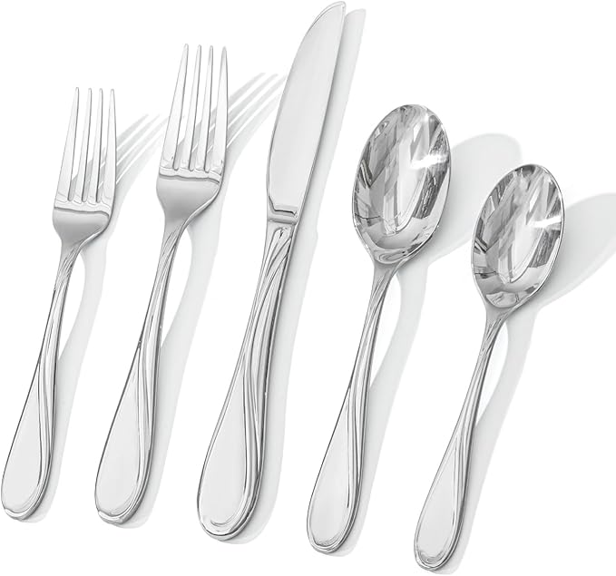 HIKAA Wave Design Silverware Set Service for 2, 10-Piece Artistic Stainless Steel Flatware Set with Fibonacci Pattern, Heavy Duty Mirror Polished Cutlery Set-Ruum Studio Home