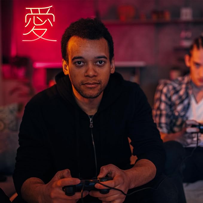 Japanese Love Neon Sign Red Love Kanji LED Neon Light Japan Symbol Neon Wall Sign Chinese Character LED Sign Words Neon Light Up Signs for Bedroom Bar Party Decor Valentine's Day Gifts-Ruum Studio Home