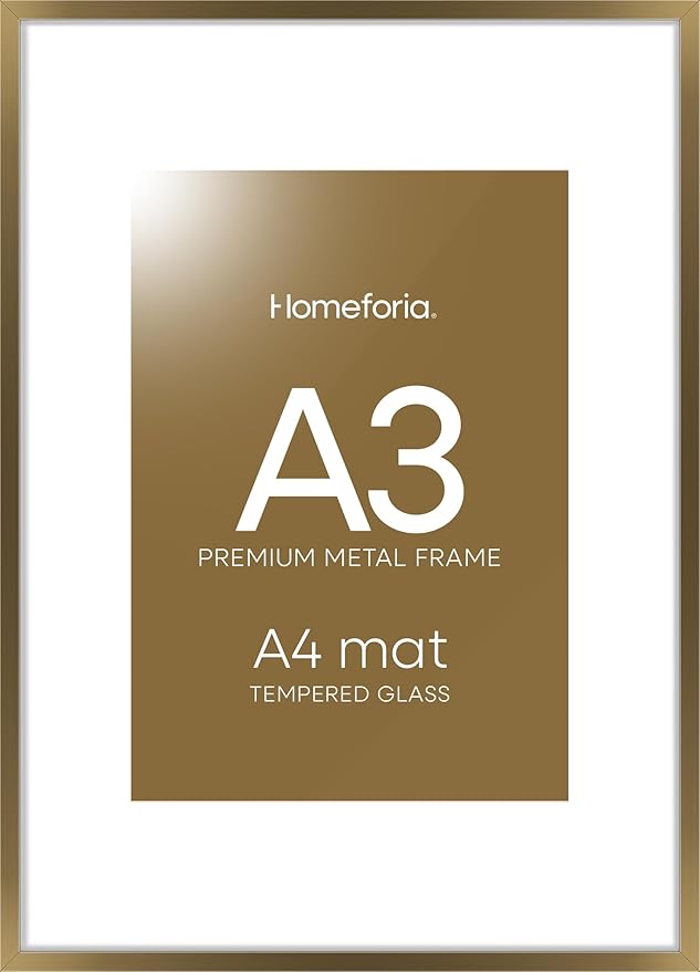 Homeforia A3 Picture Frame Bronze, High End Metal 11.7 x 16.5 inch Brass Poster Frames with Mat 8.3 by 11.7 Print, A3 Size Frames Matted to A4 Photo, 11.7by16.5 Hanging Frame, Tempered Glass, Set of 1-Ruum Studio Home