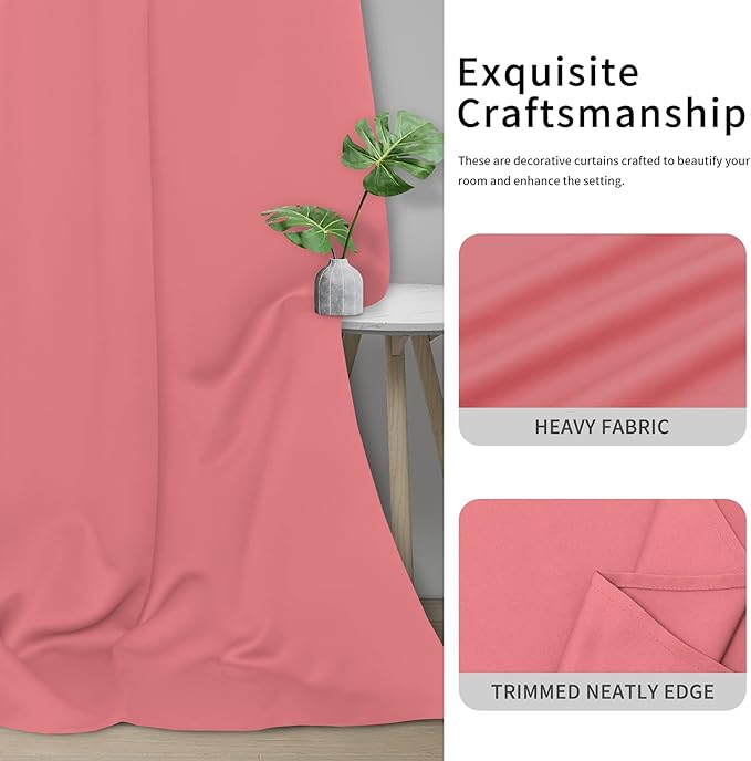 Easy-Going Blackout Curtains for Bedroom, Solid Thermal Insulated Grommet and Noise Reduction Window Drapes, Room Darkening Curtains for Living Room, 2 Panels(42x72 in, Pink)-Ruum Studio Home