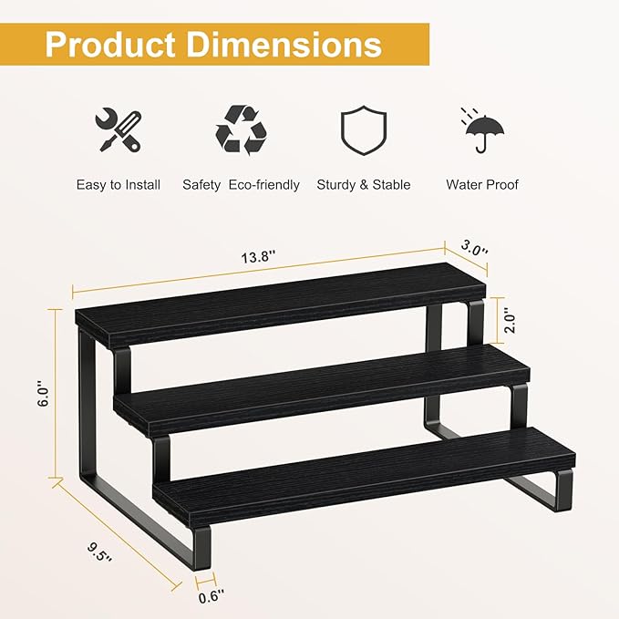 Giikin 3 Tier Spice Rack, Cabinet Organizer Shelf, Wooden Spice Rack for Countertop, Kitchen Counter Storage Shelves Cupcake Stand Holder Display Stand, Black-Ruum Studio Home