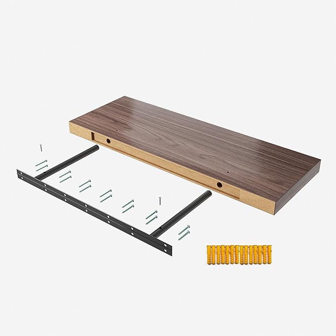 Floating Shelf, Set of 2 Wall Shelf, 36 in W x 12.75 in D x 2 in H Wooden Floating Wall Shelf with Invisible Brackets for Living Room/Bedroom/Bathroom/Kitchen Storage and Decor, Walnut-Ruum Studio Home