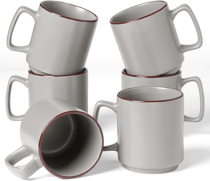 famiware Coffee Mugs Set of 6, Nebula 14oz Coffee Mugs, Ceramic Cup Set with Handle for Latte, Tea, Milk, Cappuccino, Cocoa, Light Gray-Ruum Studio Home
