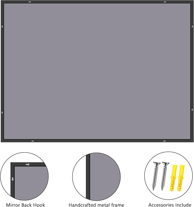 36x50inch Bathroom Mirror, Black Rectangle Mirrors with Thin Metal Frame, Large Rectangular Wall Mirror for Bathroom, Living Roomm, Hair Salon, Big Farmehouse Mirror Hang Horizontal/Vertical-Ruum Studio Home