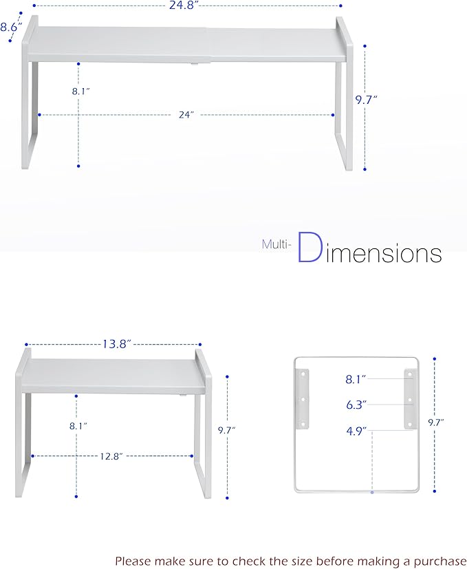 Nxconsu Cabinet Shelf Expandable Height Adjustable Organizer Riser for Kitchen Cabinet Pantry Cupboard Under Sink Countertop Organization Storage Space Saver Stackable Heavy Duty Metal White-Ruum Studio Home