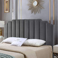 24KF Dark Gray Velvet Tufted King Upholstered Headboard, Modern Vertical Channel Design California King Headboard with Stepped Silhouette Top Edge,Dark Gray-Ruum Studio Home