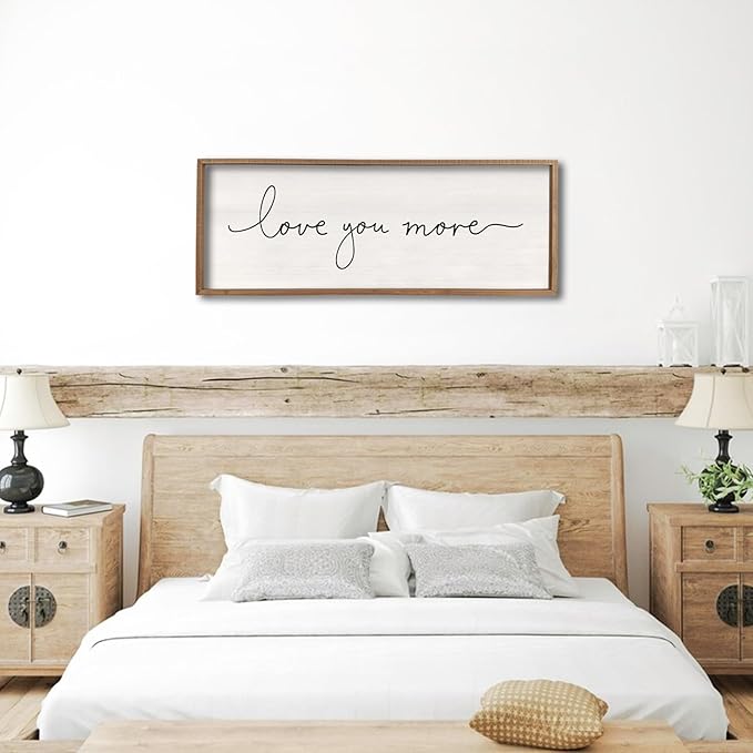 Love You More Sign 32''×12'' Master Bedroom Above Over Bed Wall Decor Modern Farmhouse Large Vintage Wood Framed Hanging Over Bed Bedside Wall Art (Wood)-Ruum Studio Home