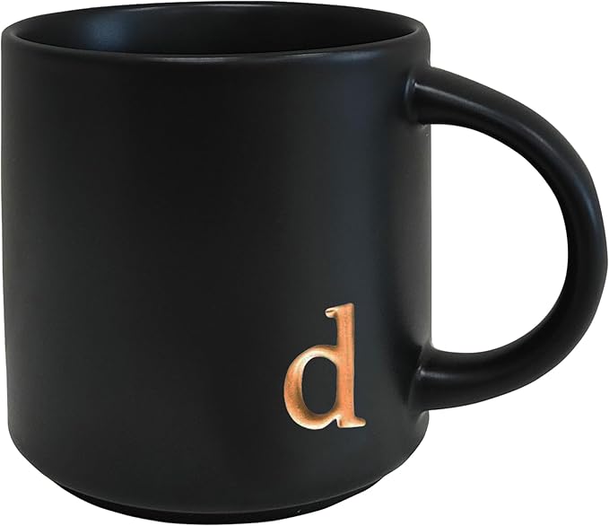 COLLECTIVE HOME - Black Monogram Ceramic Mugs, 15 oz Golden Initial Coffee Cups, Elegant Alphabet Tea Mugs, Personalized Halloween Mug with Gift Box, Perfect for Office and Home Décor (d)-Ruum Studio Home