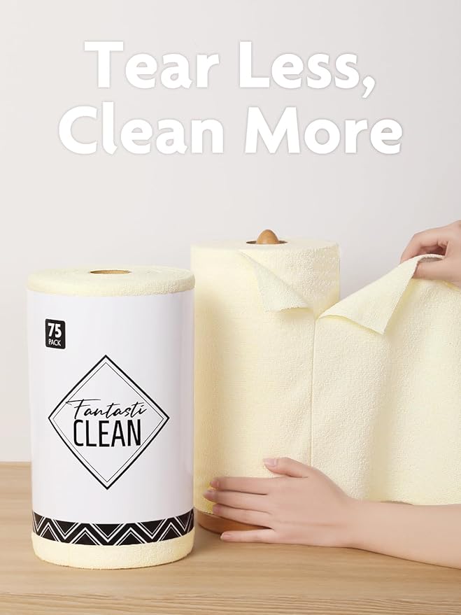 Fantasticlean Microfiber Cleaning Cloth Roll -75 Pack, Tear Away Microfiber Towels, 12" x 12", Reusable, Washable, Scratch Free, Ultra Absorbent Dish Rags for Car, Home, Garage or Shop (Beige)-Ruum Studio Home