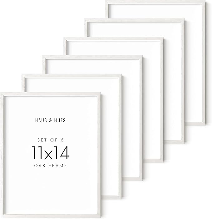Haus and Hues White Oak 11x14 Picture Frame Set of 6 - Set of 6 11x14 Wood Picture Frame, 11x14 White Picture Frame, 14x11 Picture Frames, White Picture Frames 11x14, White Art Frame (White Oak Frame)-Ruum Studio Home