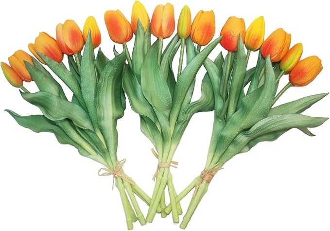 15pcs Artificial Tulips Flowers, Fake Tulips Real Touch, Faux Latex Bouquets, for Party Wedding Home Room Decoration (Orange)-Ruum Studio Home