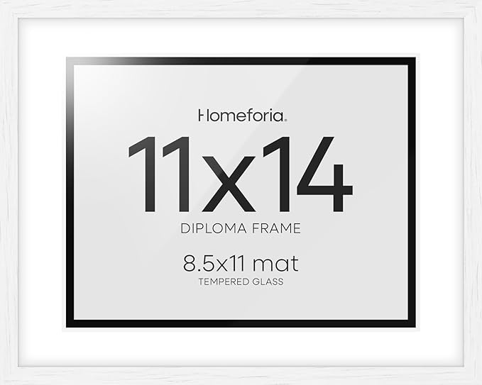 Homeforia 11x14 White Diploma Frame, High End Black Oak 11 x 14 Certificate Wood Frames with Mat 8.5x11, 14x11 Wooden Document Matted Frame, Award Graduation Frames, Tempered Glass, Wall Kit, Set of 1-Ruum Studio Home