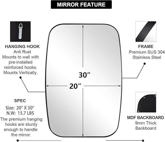 ANDY STAR Oval Mirrors for Bathroom, 20x30’’ Black Bathroom Vanity Mirror with Metal Frame, Black Oblong Bathroom Mirror for Over Sink, Modern Anti Rust Wall Mounted-Ruum Studio Home