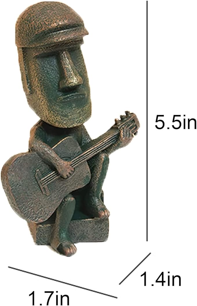 Moai Statue Decor - 6 Inch Easter Island Oranment Resin Stone Decoration for Room Accessories Antique Sculpture for Office Desktop (Play The Guitar)-Ruum Studio Home