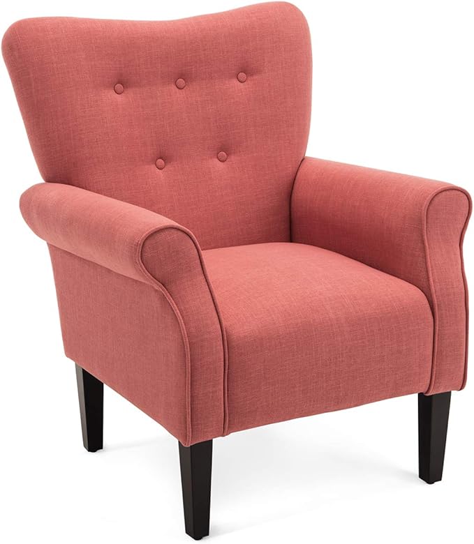 BELLEZE Modern Accent Chair for Living Room, High Back Armchair with Wooden Legs, Upholstered Wingback Side Chair Padded Armrest Single Sofa Club Chair for Living Room, Bedroom - Allston (Brick)-Ruum Studio Home