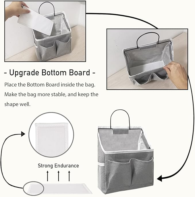 2pcs Small Wall Hanging Organizer Bag, Linen Fabric Door Hanging Storage Basket with Pockets, Waterproof Bin for Kitchen, Bedroom, Office, RV Camper (White)-Ruum Studio Home