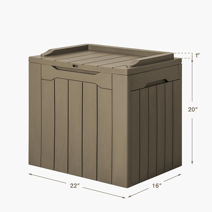 JUMMICO 31 Gallon Resin Deck Box Waterproof Indoor Outdoor Storage Boxes for Patio Furniture Cushions and Garden Tools (Light Brown)-Ruum Studio Home