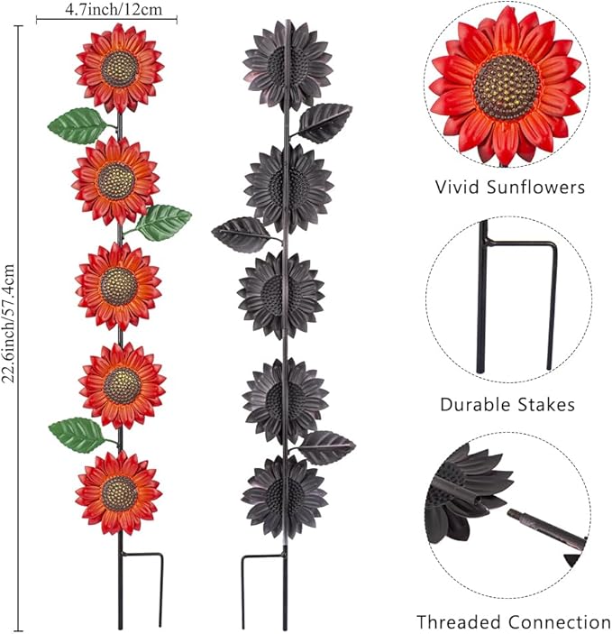 3 Pack Sunflowers Garden Stakes Decor,Metal Yard Art Decorative Garden Stakes,Metal Flowers Spring Garden Decor for Outside,Landscape,Patio(22.6 * 4.7IN)-Ruum Studio Home