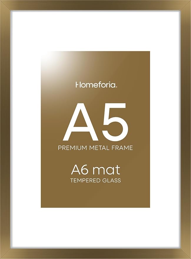 Homeforia A5 Picture Frame Bronze, High End Metal 5.8 x 8.3 Frame Matted to 4.1 x 5.8 Photo, A5 Frame with Mat A6 Art, 5.8x8.3 Poster Frames, 8.3x5.8 Display Frames, Tempered Glass, Wall Kit, Set of 1-Ruum Studio Home