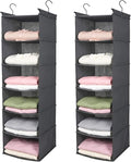 MAX Houser 6 Tier Shelf Hanging Closet Organizer, Closet Hanging Shelf with 2 Sturdy Hooks for Storage,2 Pack, Foldable (Grey)-Ruum Studio Home