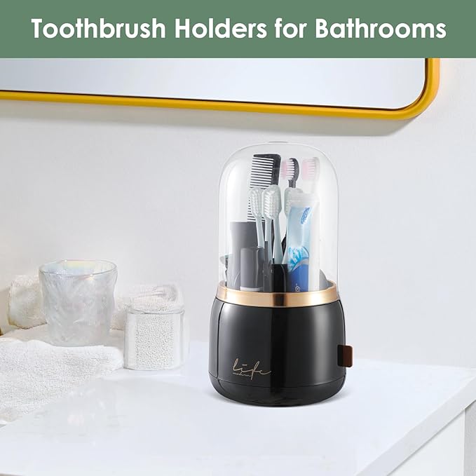 Toothbrush Holders for Bathrooms,Rotating 7-Slot with Cover and Draining Water,Kids Electric Toothbrush Holder and Toothpaste Stand Storage for Bathroom Accessories Counter Organizer Vanity-Ruum Studio Home