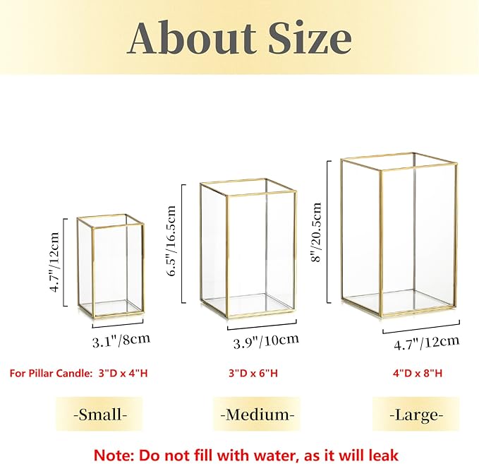 Glass Hurricane Candle Holder Large - Hewory 6pcs Gold Rectangle Flower Holders Centerpiece for Table, Tall Floor Square Pillar Candle Lantern for Wedding, Anniversary, Party, Fireplace, Dining Room-Ruum Studio Home