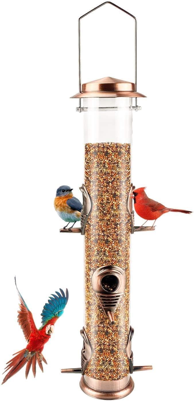 MIXXIDEA Metal Tube Bird Feeders for Outdoors - 6 Ports Hanging Feeder Attracts Wild Birds in Your Lawn, Garden, Balcony - Antique Copper - 1 Pack-Ruum Studio Home