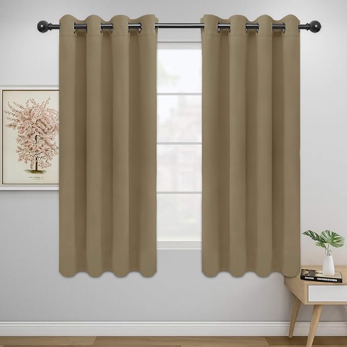 Easy-Going Blackout Curtains for Bedroom, Solid Thermal Insulated Grommet and Noise Reduction Window Drapes, Room Darkening Curtains for Living Room, 2 Panels (52x63 in,Tan)-Ruum Studio Home