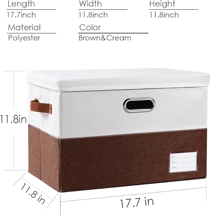 PRANDOM Foldable Storage Bins with Lids [3-Pack] Fabric Collapsible Storage Boxes Baskets Cubes Containers with Handles for Closet Living Room Bedroom (Brown & White 17.7x11.8x11.8'')-Ruum Studio Home