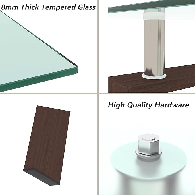 Glass Coffee Table for Living Room, Mordern Sofa Center Tables with Storage, Brown Metal Leg, Rectangle Tempered Glass Center Table Home Furniture-Ruum Studio Home