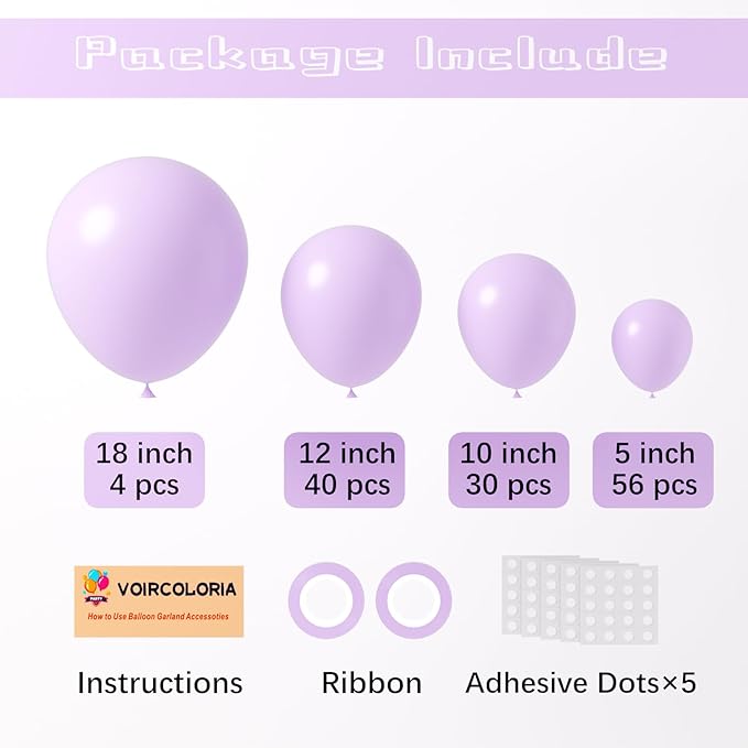 130pcs Pastel Purple Balloons Different Sizes 18" 12" 10" 5" Light Purple Latex Balloon Garland Arch Kit for Birthday Baby Shower Graduation Wedding Gender Reveal Party Decorations-Ruum Studio Home