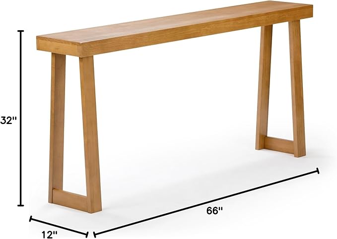 Plank+Beam Solid Wood Console Table, 66 Inch, Sofa Table, Narrow Entryway Table for Hallway, Behind The Couch, Living Room, Foyer, Easy Assembly, Pecan-Ruum Studio Home