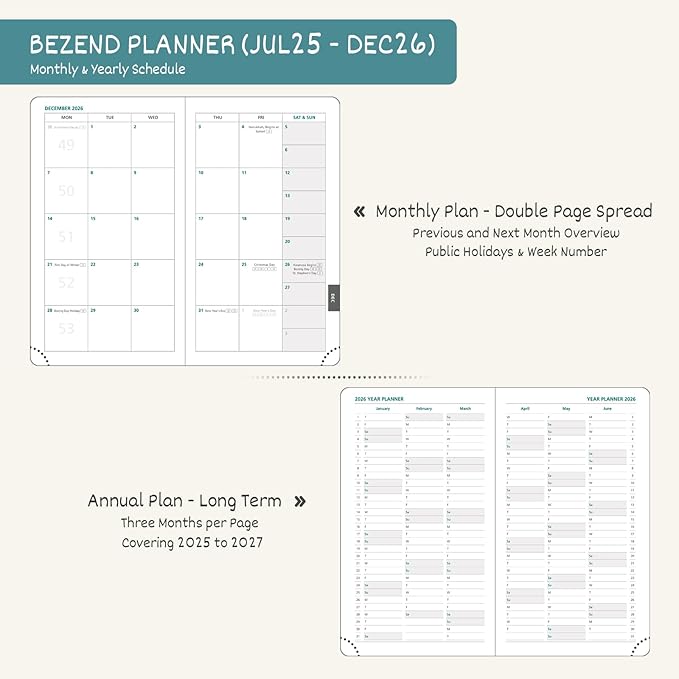 BEZEND Pocket Planner 2025-2026 Weekly and Monthly, 3.5" x 6" Academic Planner (Jul 25-Dec 26) 18-Month Mid-Year Calendar Book, Storage Pocket, Pen Holder, PU Leather Hardcover - Cornflower-Ruum Studio Home